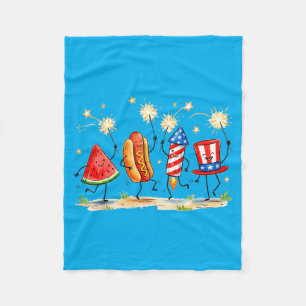 Patriottische Watermeloen Hotdog Vuurwerk Schattig Fleece Deken
