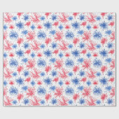 Patriottische Waterverf rood en blauw vuurwerk Cadeaupapier (Vlak)