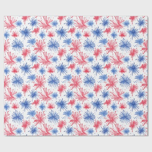 Patriottische Waterverf rood en blauw vuurwerk Cadeaupapier (Vlak)