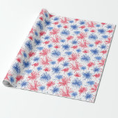 Patriottische Waterverf rood en blauw vuurwerk Cadeaupapier (Uitgerold)