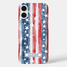 Patriottische Waterverf Stars and Stripes Monogram