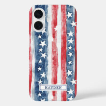 Patriottische Waterverf Stars and Stripes Monogram