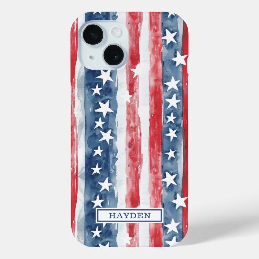 Patriottische Waterverf Stars and Stripes Monogram Case-Mate iPhone Case (Achterkant)