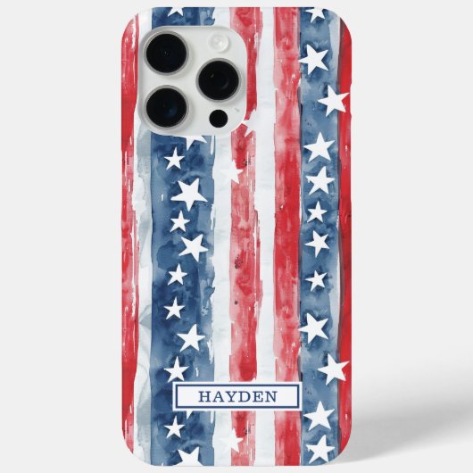 Patriottische Waterverf Stars and Stripes Monogram Case-Mate iPhone Case (Achterkant)