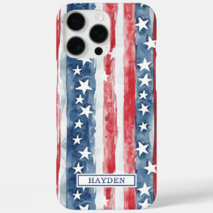 Patriottische Waterverf Stars and Stripes Monogram iPhone 16 Pro Max Hoesje