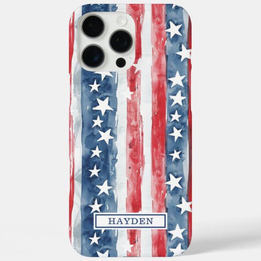 Patriottische Waterverf Stars and Stripes Monogram Case-Mate iPhone Case (Achterkant)