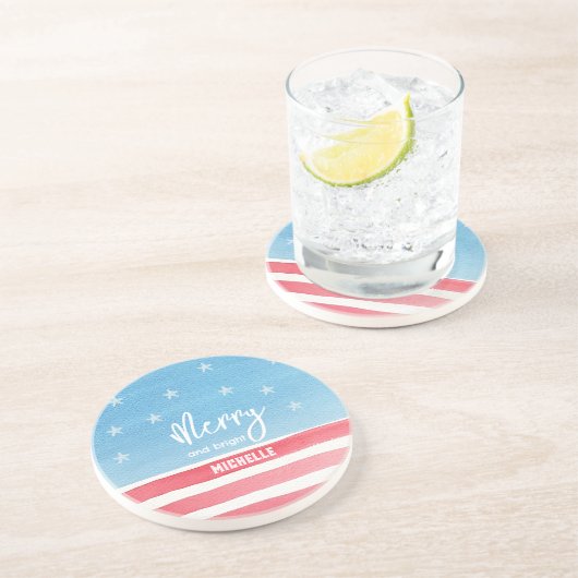 Patriottische Waterverf vlag Zandsteen Onderzetter (Zijkant)