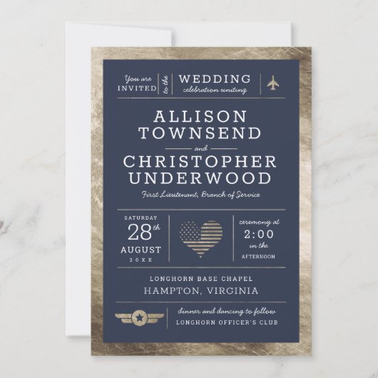 Patriottische weddenschappen en stripes Faux Gold  Aankondiging (Voorkant)