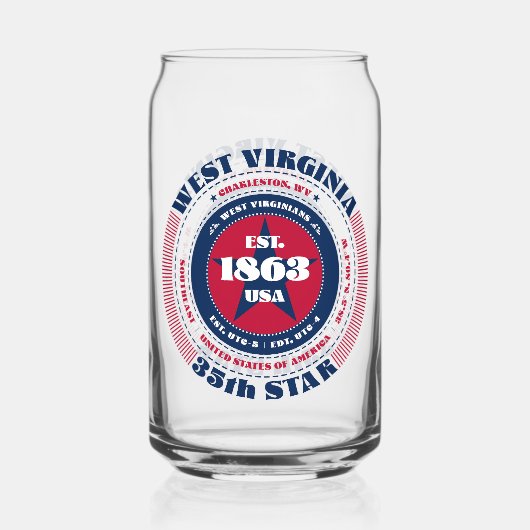 Patriottische West Virginia Typography Drinkware S Blikvorm Glas (Voorkant)