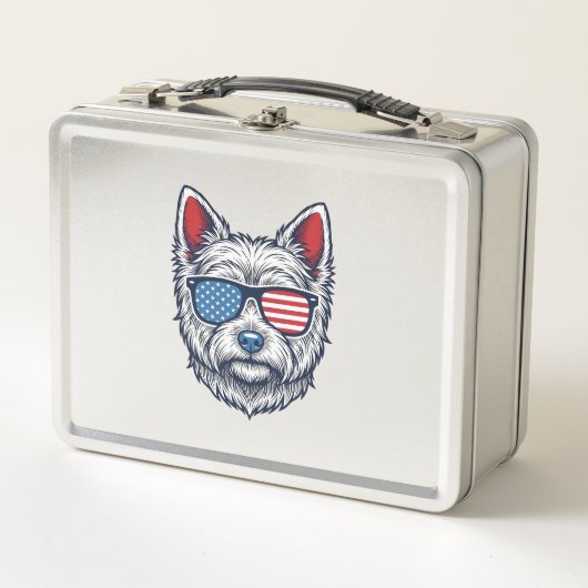 Patriottische Westie-hond zonnebril vintage vector (Voorkant)