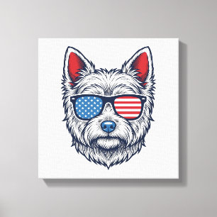 Patriottische Westie-hond zonnebril vintage vector Canvas Afdruk