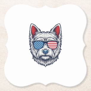 Patriottische Westie-hond zonnebril vintage vector Kartonnen Onderzetters