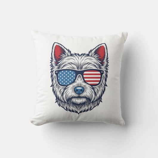 Patriottische Westie-hond zonnebril vintage vector Kussen (Voorkant)