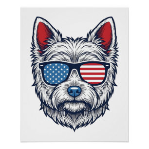 Patriottische Westie-hond zonnebril vintage vector Perfect Poster