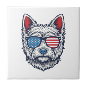 Patriottische Westie-hond zonnebril vintage vector Tegeltje