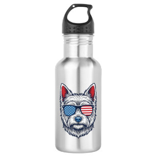 Patriottische Westie-hond zonnebril vintage vector Waterfles