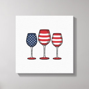 Patriottische wijnglazen Vintage Vector T-shirt on Canvas Afdruk