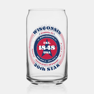 Patriottische Wisconsin Typografie Drinkset Blikvorm Glas