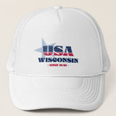 Patriottische Wisconsin Typography Trucker Hat Pet (Voorkant)