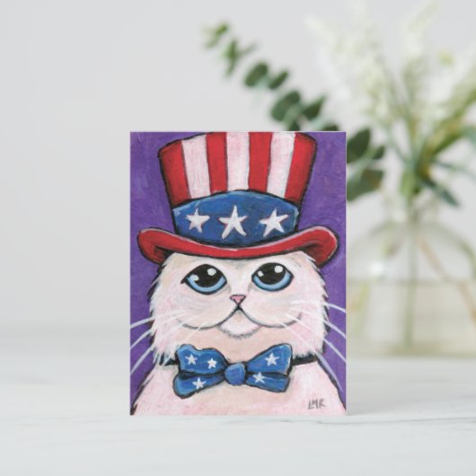 Patriottische witte Perzische kat | 4 juli Briefka Briefkaart (Staand voorkant)