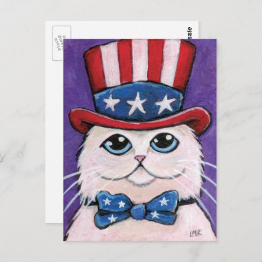 Patriottische witte Perzische kat | 4 juli Briefka Briefkaart (Voorkant / Achterkant)