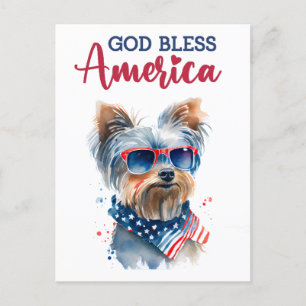 Patriottische Yorkie, God zegene Amerika Briefkaar Briefkaart