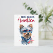 Patriottische Yorkie, God zegene Amerika Briefkaar Briefkaart (Staand voorkant)