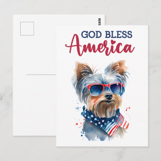 Patriottische Yorkie, God zegene Amerika Briefkaar Briefkaart (Voorkant / Achterkant)