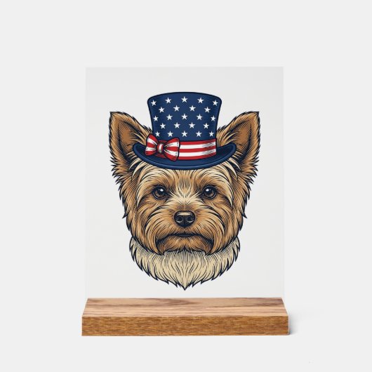 Patriottische Yorkshire Terrier Antiek Acryl Bord (Voorkant)