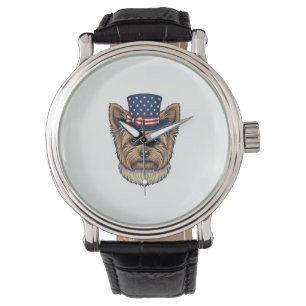 Patriottische Yorkshire Terrier Antiek Horloge