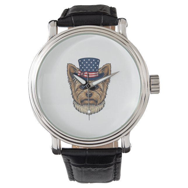 Patriottische Yorkshire Terrier Antiek Horloge (Voorkant)