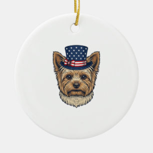 Patriottische Yorkshire Terrier Antiek Keramisch Ornament