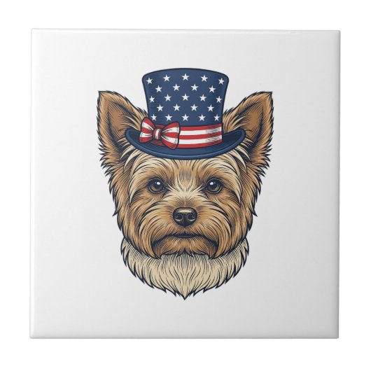 Patriottische Yorkshire Terrier Antiek Tegeltje (Voorkant)