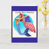 Patriottische Zeemeermin met Amerikaanse vlag Kaart (Gele Bloem)