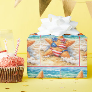 Patriottische Zeester in Strandzand Cadeaupapier