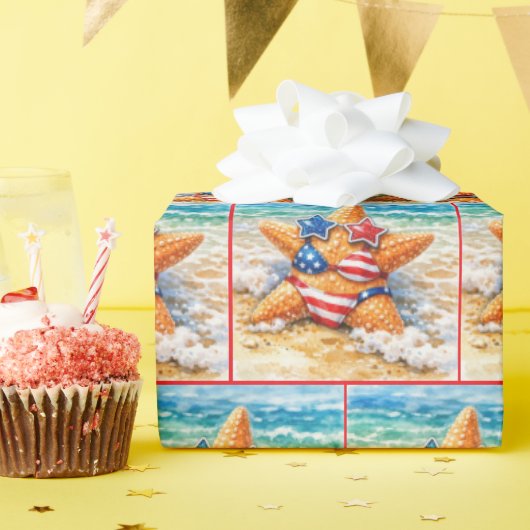 Patriottische Zeester in Strandzand Cadeaupapier (Verjaardagsfeest)