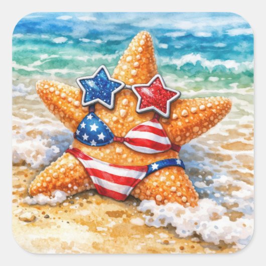 Patriottische Zeester in Strandzand Vierkante Sticker (Voorkant)