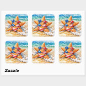 Patriottische Zeester in Strandzand Vierkante Sticker (Vel)