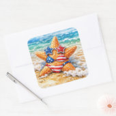 Patriottische Zeester in Strandzand Vierkante Sticker (Envelop)