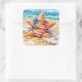 Patriottische Zeester in Strandzand Vierkante Sticker (Tas)