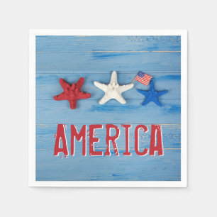 Patriottische zeester met Amerikaanse vlag Servet