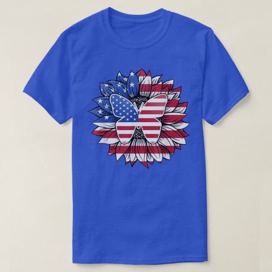 Patriottische zonnebloem met vlinder, VB, vierde v T-shirt (Design voorkant)