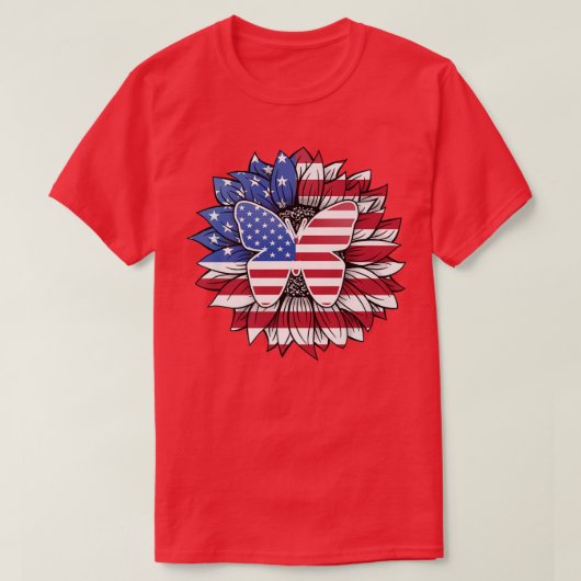 Patriottische zonnebloem met vlinder, VB, vierde v T-shirt (Design voorkant)