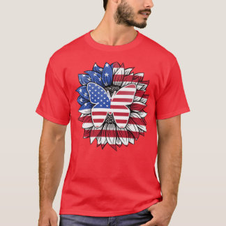 Patriottische zonnebloem met vlinder, VB, vierde v T-shirt