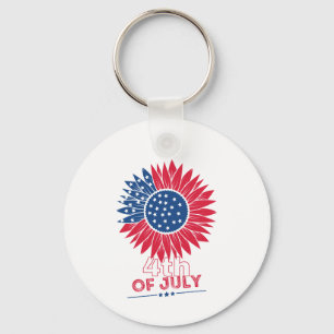 Patriottische Zonnebloem Vierde juli Bloemen Sleutelhanger