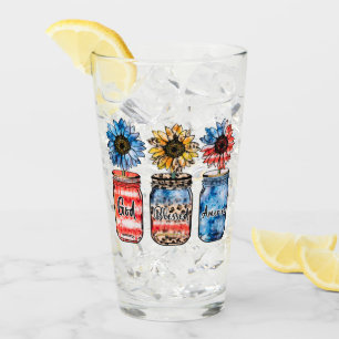 Patriottische zonnebloemen in potten   God zegende Glas