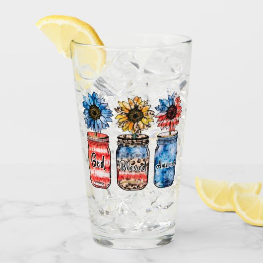 Patriottische zonnebloemen in potten | God zegende Glas (Voorkant ijs)