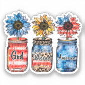 Patriottische zonnebloemen in potten | God zegende Sticker (Voorkant)