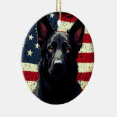 Patriottische Zwarte Duitse Herder Amerikaanse vla Keramisch Ornament (Rechts)