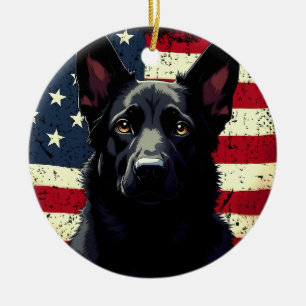 Patriottische Zwarte Duitse Herder Amerikaanse vla Keramisch Ornament